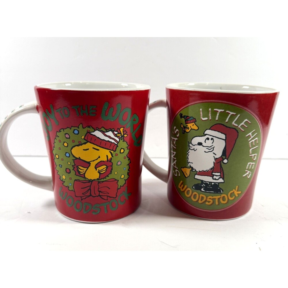 SNOOPY Woodstock Peanuts Christmas 2 Mugs Gibsons - READ